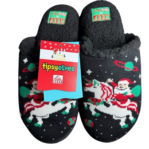 REEF Collab Tipsy Elves Mens Slippers Christmas Unicorn Intergalactic Size 7 - Picture 2 of 6
